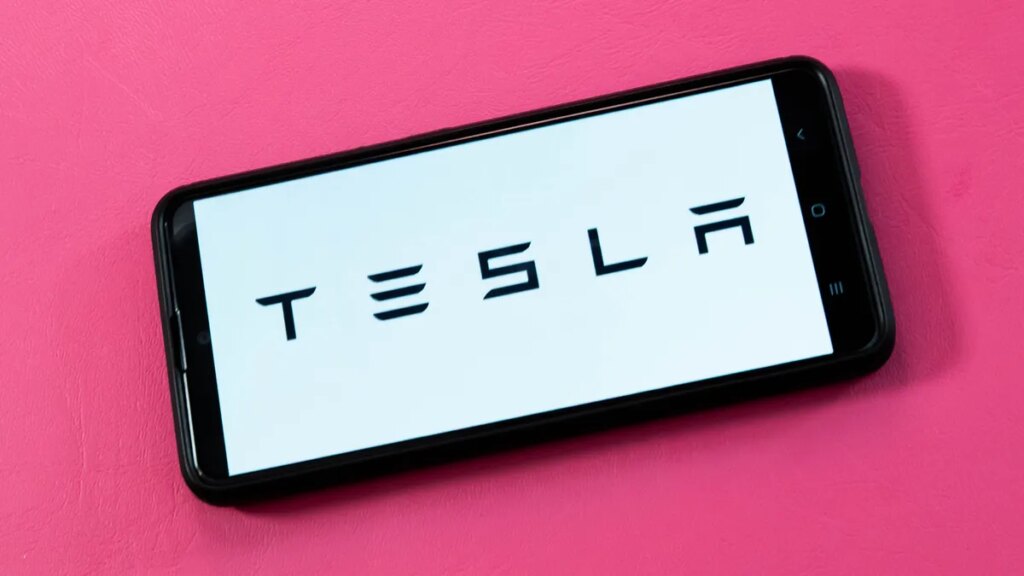 Tesla logo on a cell phone