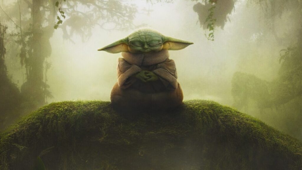 poster art showing yoda-like figure in silhouette sitting on a branch in a swamp